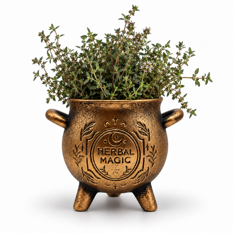 Terrakotta-Pflanztopf in Kesselform mit Bronze-Effekt „Herbal Magic“