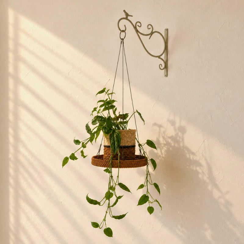 Pflanzenhänger aus Rattan & Edelstahl