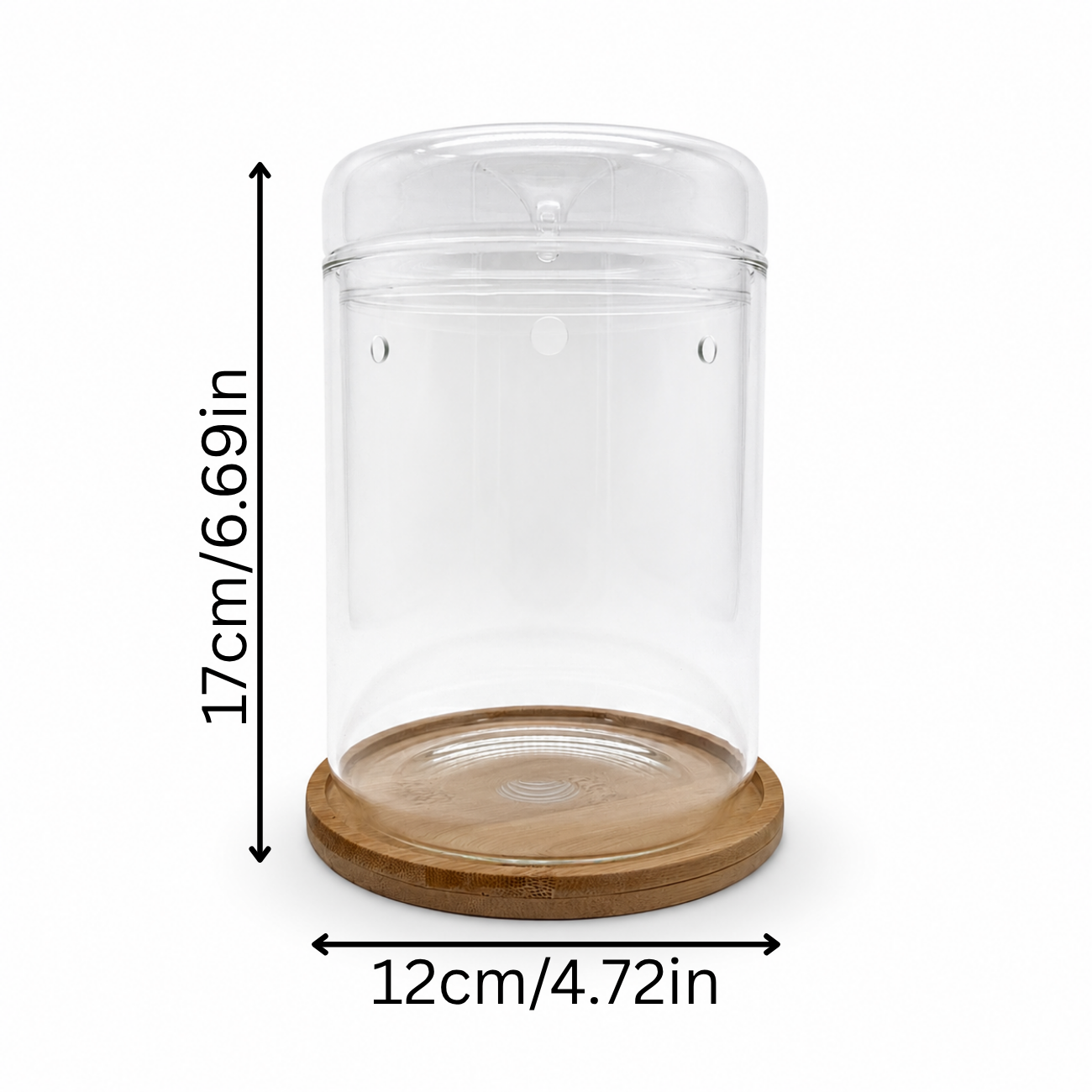 Kleines Gewächshaus 17 cm aus Glas mit Bambus-Untersetzer