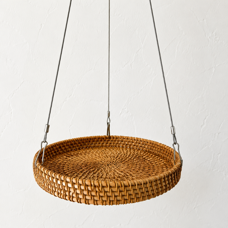 Pflanzenhänger aus Rattan & Edelstahl