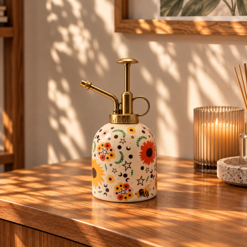 Keramik-Pflanzenzerstäuber mit Bienen und Sonnenblumen „Bee Radiant“