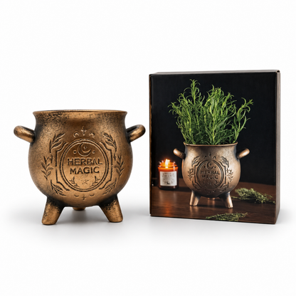 Terrakotta-Pflanztopf in Kesselform mit Bronze-Effekt „Herbal Magic“