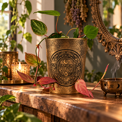 Terrakotta-Pflanztopf mit Bronze-Effekt „Garden Witch“